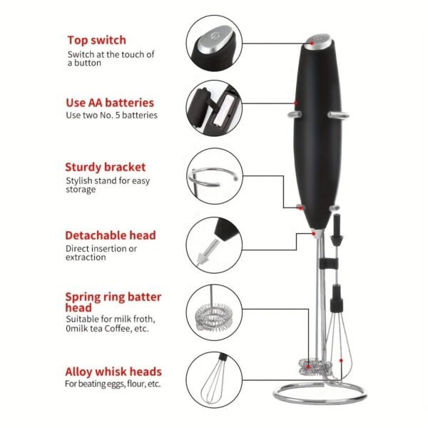 H6286a4923df2444aaea61cf1c48d7802l.jpg Compact 2-in-1 Handheld Milk Frother Egg Whisk Portable Battery-Powered Mini Blender With Stainless Steel Stand for Coffee